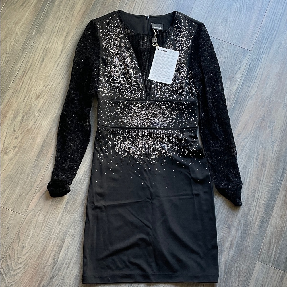 Just Cavalli Black Long Sleeve Dress with Silver Details
